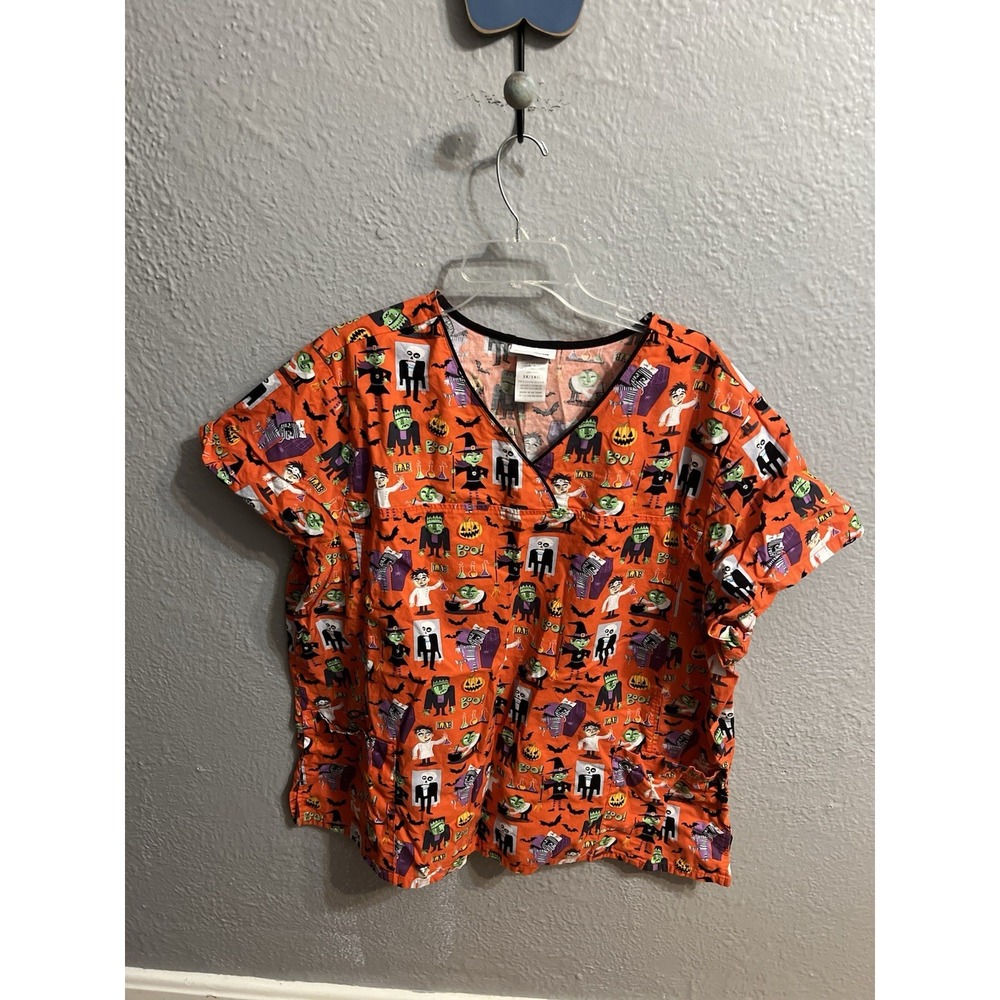 ScrubStar Scrub Top Woman's Orange Halloween Size‎ 3XL